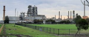 A large oil refinery complex, used here as a generic illustration of crude oil processing infrastructure