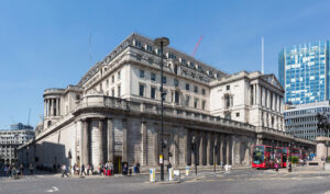 Exterior of the Bank of England building in the City of London