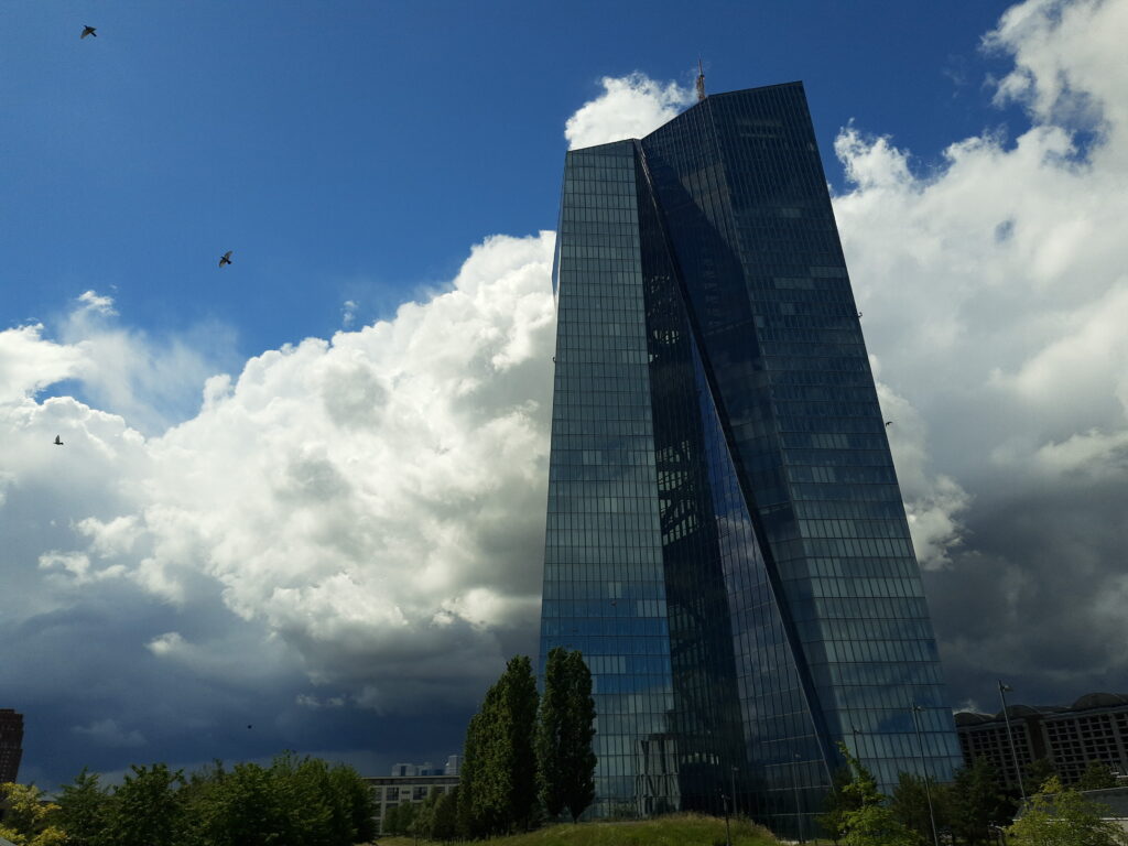 The European Central Bank headquarters building in Frankfurt, seen from the east