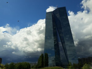 The European Central Bank headquarters building in Frankfurt, seen from the east