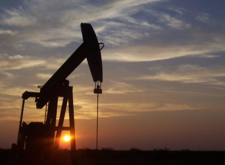 An oil pumpjack extracting crude oil
